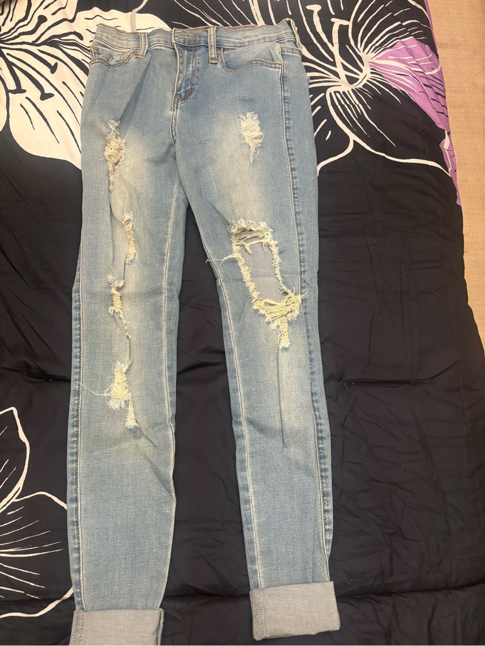 Fashion Nova Light Blue Distressed Skinny Jeans